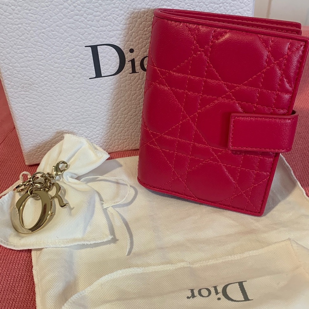 NWT Lady Dior Eden wallet in fuschia. Has dust bag, charm bag and original box